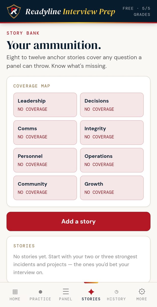 Story Bank coverage map showing competency gaps